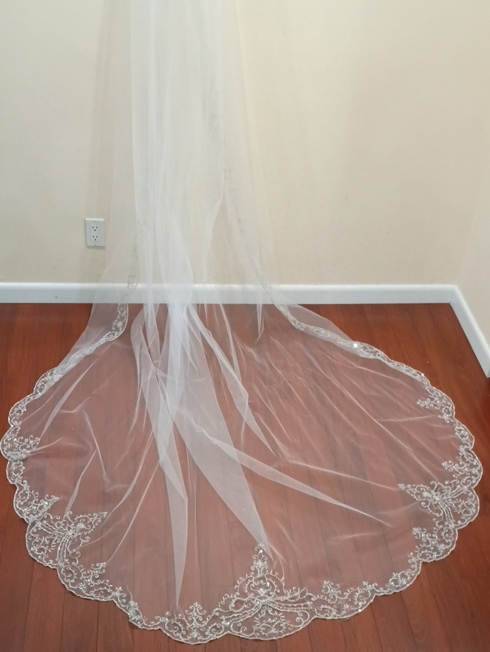 Elena Designs Royal Cathedral Crystal Beaded Mantilla Wedding Veil - 122" Length